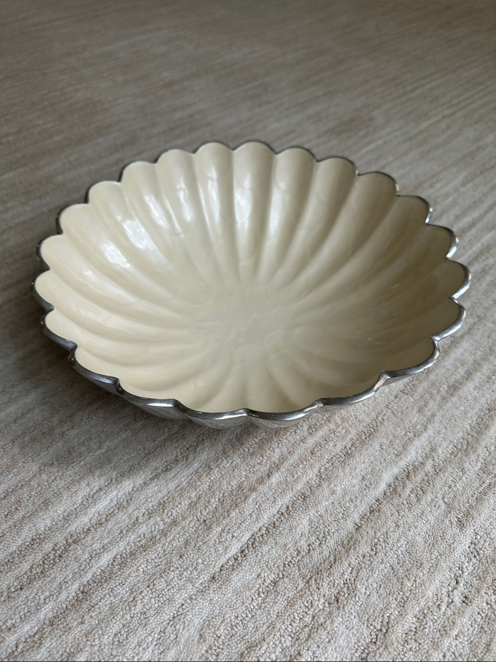 Julia Knight Peony Round Bowl, 12-Inch, Snow White, Silver Outer Shell Look